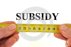 Subsidy measurement concept close up on white background