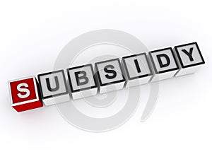 subsidy word block on white