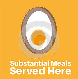 Substantial Meals served here- Scotch Egg vector illustration on a yellow background