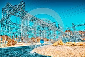 Substation and  Power Transmission Lines in american desert