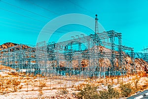 Substation and  Power Transmission Lines in american desert