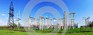 The Substation and Power Transmission Lines. Panorama
