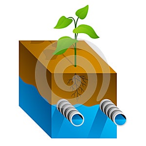 Subsurface drainage system isometric illustration