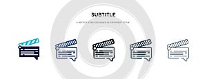 Subtitle icon in different style vector illustration. two colored and black subtitle vector icons designed in filled, outline,