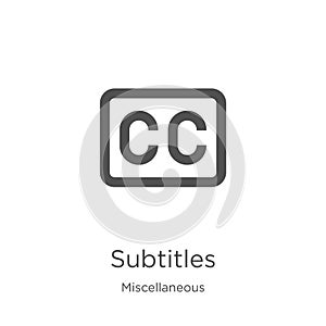 subtitles icon vector from miscellaneous collection. Thin line subtitles outline icon vector illustration. Outline, thin line photo