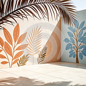 Beige shadow texture with leaf pattern