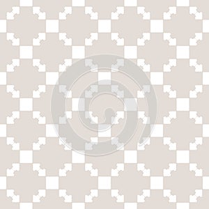 Subtle beige and white vector geometric ornament. Seamless pattern with squares