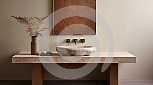 Subtle Earthy Tones: A Bathroom With Himalayan Art And Texture-rich Surfaces