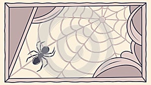 Spider and Web in Ornate Frame Corner, Creepy Decorative Element, vector design Generative AI