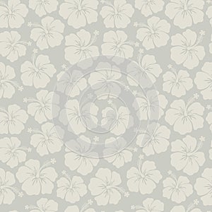 Subtle floral background Gray Hibiscus flowers seamless vector pattern. Feminine backdrop gray hues. For textile, fabric,