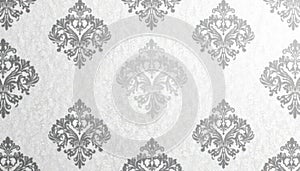Subtle gray damask pattern on white linen texture, abstract, illustration