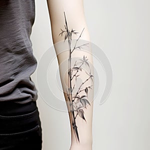 Subtle Luminosity: Black And White Bamboo Tattoo On Woman\'s Forearm