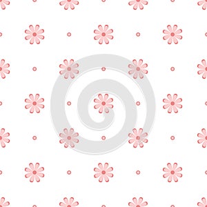 Subtle pink flowers on white, simple seamless pattern, vector