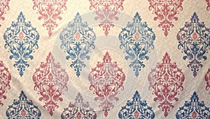 Subtle, repeating damask pattern in soft hues, soft, pattern