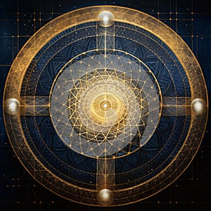 Subtle sacred geometry. Mandala in thin golden lines