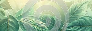 Subtle tropical leaf pattern, elegant summer background, muted green and gold tones