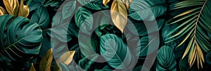 Subtle tropical leaf pattern, elegant summer background, muted green and gold tones