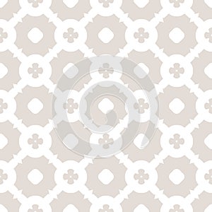 Subtle vector geometric floral seamless pattern. White and beige background