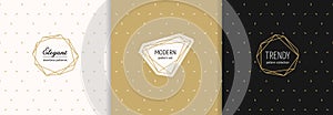 Subtle vector golden minimalist seamless patterns with stylish modern labels photo