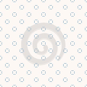 Subtle vector minimal seamless pattern with small square shapes. Blue and white