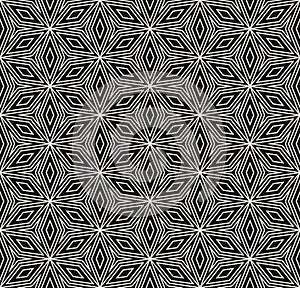 Subtle vector seamless ornament pattern, thin geometric lines, floral shapes