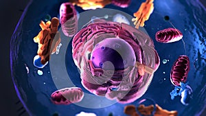 Subunits inside eukaryotic cell, nucleus and organelles and plasma membrane photo