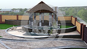 Suburb architecture estate landscape design, 3d rendering photo