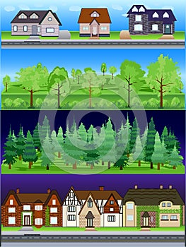 Suburb Buildings Scene Vector Illustration Collection