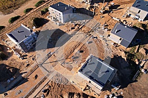 Suburb house construction, aerial viev. Home construction of ceramsite blocks. photo