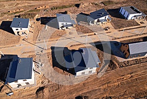 Suburb house construction, aerial viev. Home construction of ceramsite blocks. photo