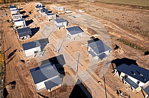 Suburb house construction, aerial viev. Home construction of ceramsite blocks. photo