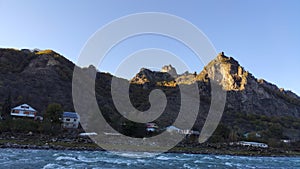 A suburb of Karachaevsk under the mountain in the evening