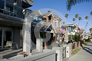 Suburban american street and houses in Seal Beach, California