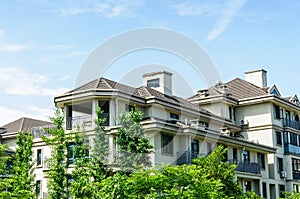 Suburban area apartment building in