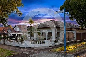 Suburban federation house in Sydney at sunset NSW Australia