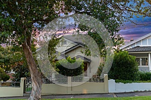 Suburban federation house in Sydney at sunset NSW Australia