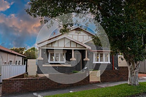 Suburban federation house in Sydney at sunset NSW Australia