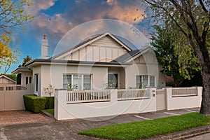 Suburban federation house in Sydney at sunset NSW Australia