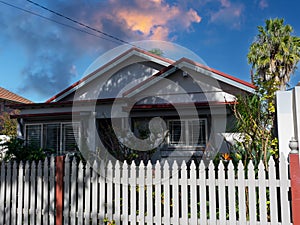 Suburban federation house in Sydney at sunset NSW Australia