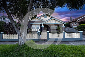 Suburban federation house in Sydney at sunset NSW Australia