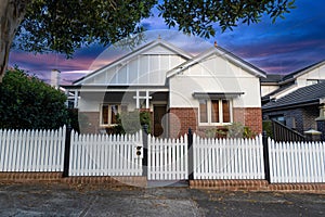 Suburban federation house in Sydney at sunset NSW Australia