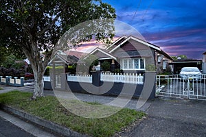 Suburban federation house in Sydney at sunset NSW Australia