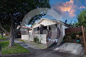 Suburban federation house in Sydney at sunset NSW Australia