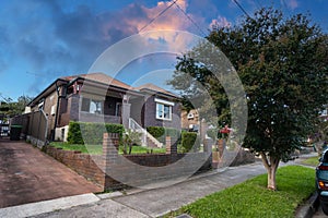 Suburban federation house in Sydney at sunset NSW Australia