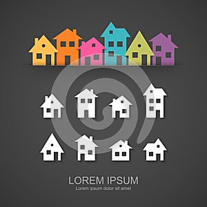 Suburban homes icon set