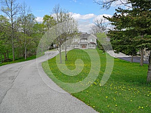 Suburban house with very long driveway