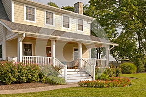 Suburban house with white porch photo