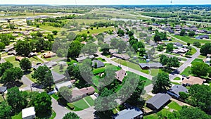 Suburban houses along W McIntosh Ave and SW 5th St in Checotah town, McIntosh County, Oklahoma with intersection of Interstate I- photo