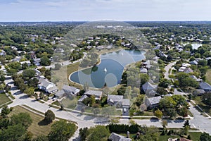 Suburban Neighborhood Aerial with Pond