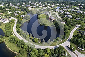 Suburban Neighborhood Aerial with Pond